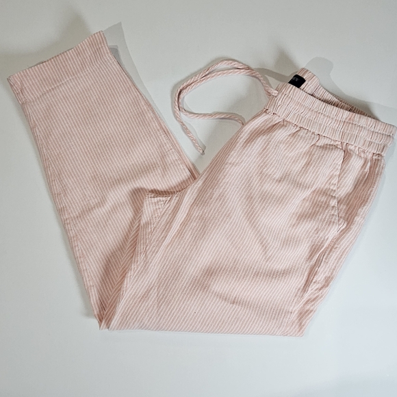 J. Crew Pants - J. Crew Linen Blend Pants Size 6 Pink White Pinstriped Adjustable Drawstring